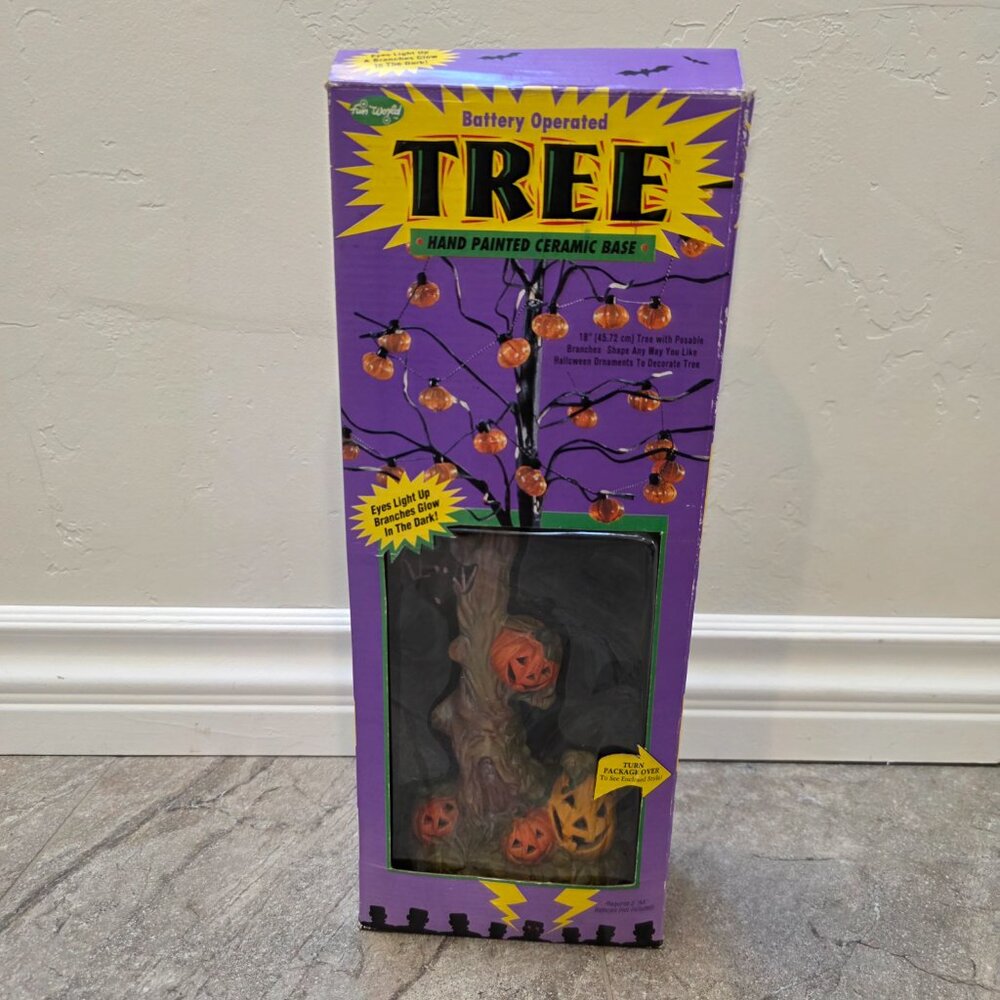 VTG Fun World Light Up Halloween Ceramic Haunted Tree Jack O’Lanterns Base